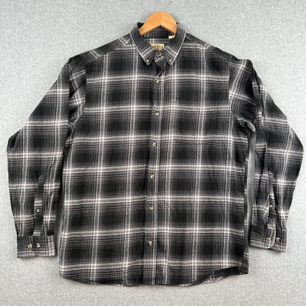 Red Head Shirt Mens L Black Plaid Flannel Button Down Long Sleeve Cotton‎